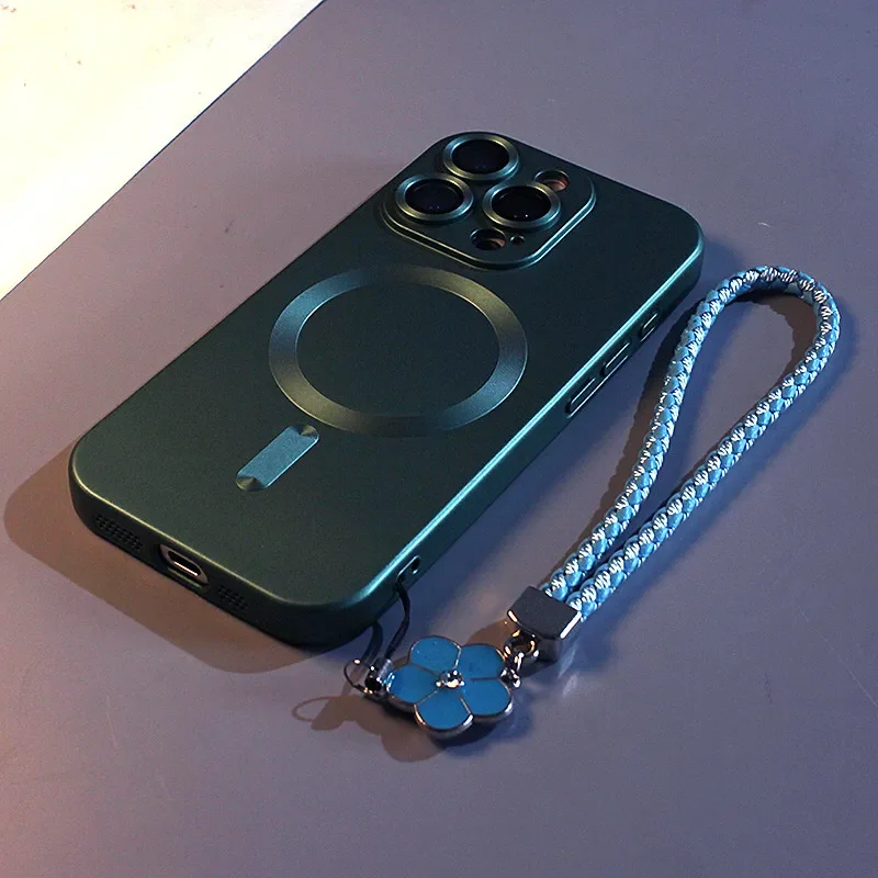 Luxury Matte Magnetic Wireless Charging Case with Strap - Soft TPU Cover