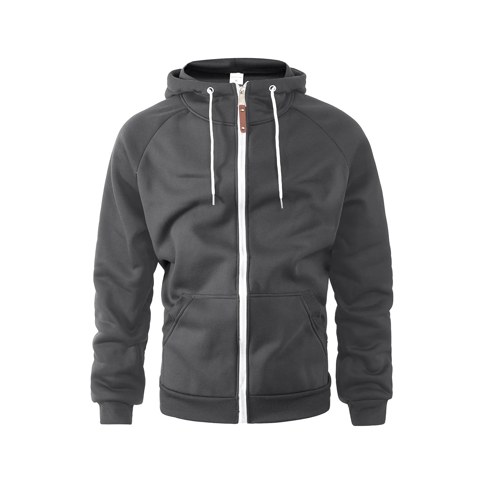 Mens Zip Up Hoodies Solid Color Loose Pockets Drawstring Sweatshirts Outdoor Sports Tracksuits Hooded Tops Trendy Cardigan Coat