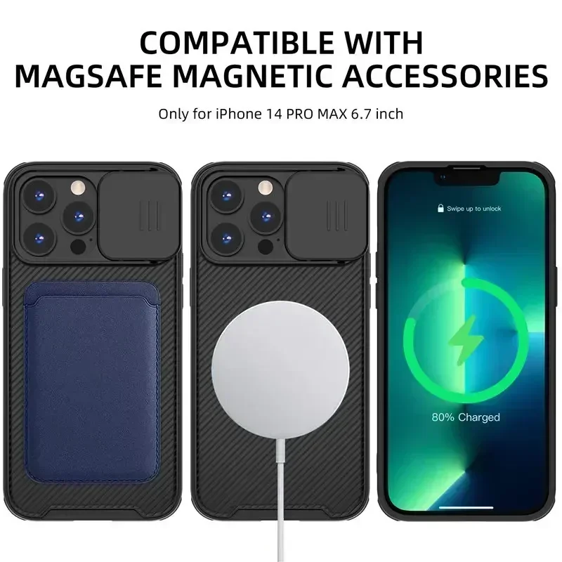 Magnetic Slide Lens Protection Case with Magsafe and Wireless Charging Compatibility - Soft Silicone Cover