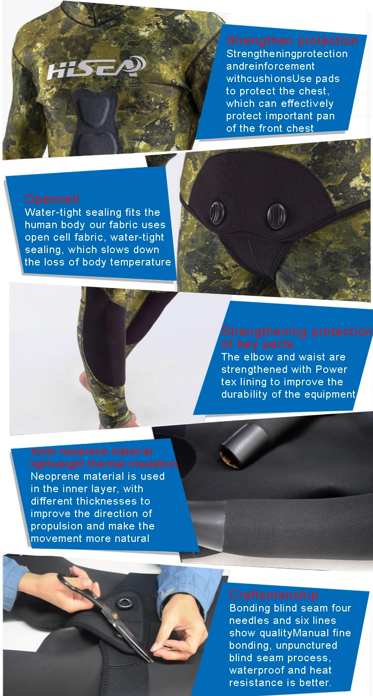 Men's Camouflage Open Cell Wetsuit 7mm- Durable CR Neoprene for