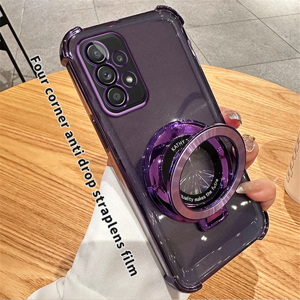 Transparent Magnetic Bracket Shockproof Phone Case with Plating Design