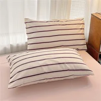 Pure Cotton Home Textile Blue Striped Bedding Set Simple Soft Duvet Cover Sheet Pillowcase Ins Style Bed Linens Queen King Size 6