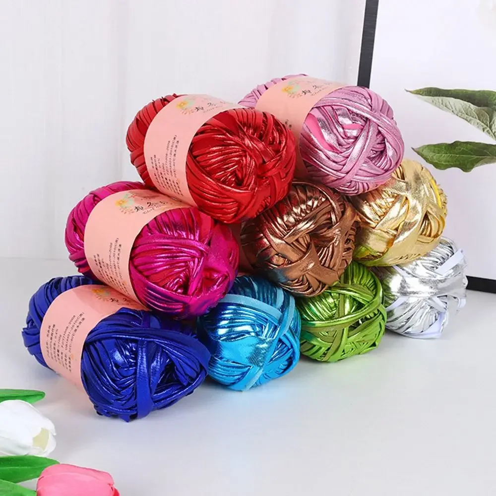 Imitation Leather Crochet Yarn Magic Color DIY Hand Knitting Shiny Yarn Ball