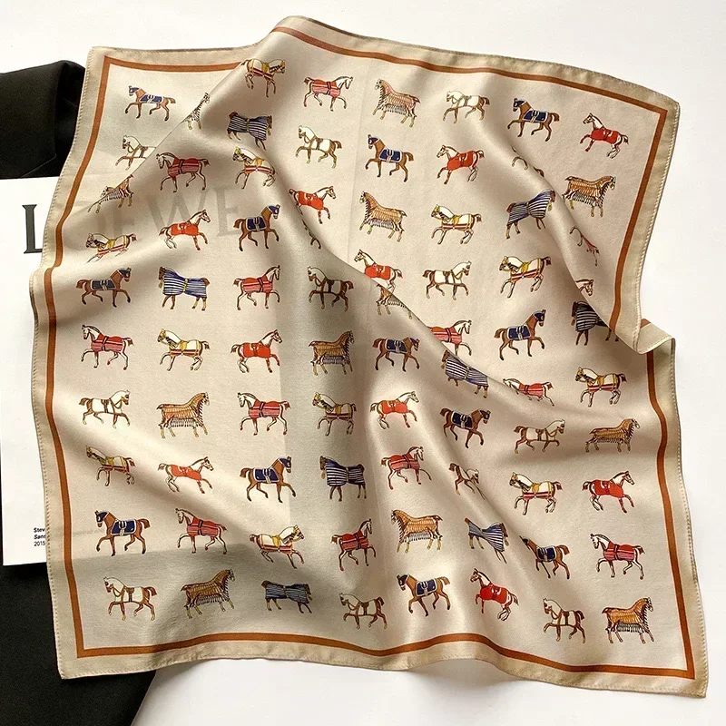 Spring and Autumn Women's 70cm Printed Silk-Feel Square Scarf