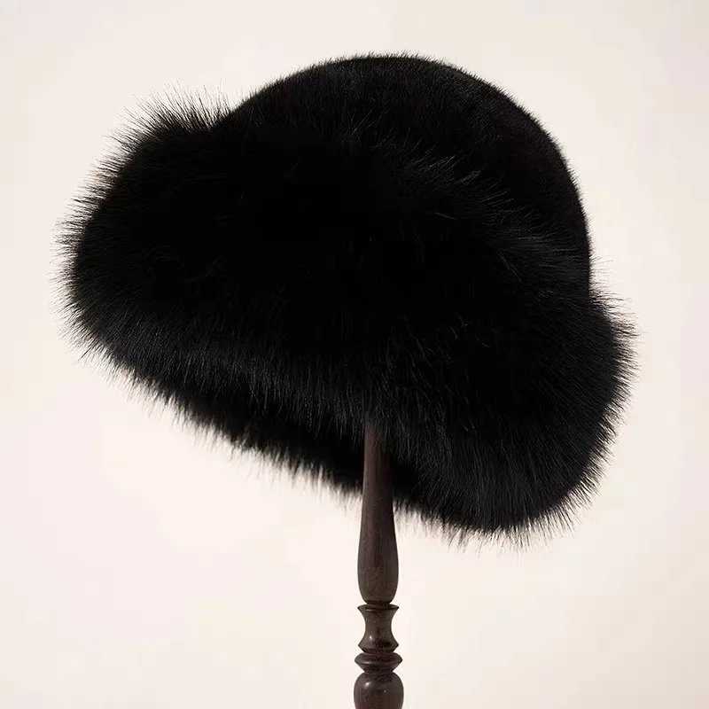 Autumn And Winter Women's Fur Hat Mongolian Brimless Plush Fluffy Skiing Riding Warm Cap