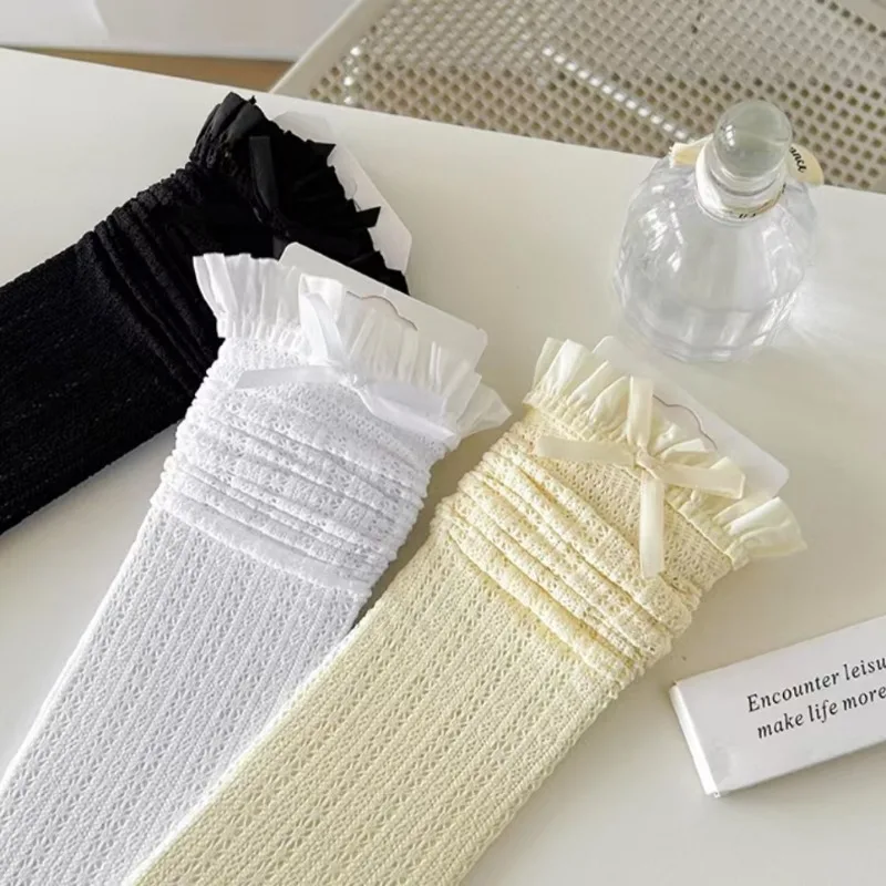 Lolita Lace Silk Knee-High Socks Fishnet Hollow-out Floral Crochet Bowknot Ruffle Trim Design Stockings Parent Child Socks sports socks kids socks cotton knee socks knee length socks