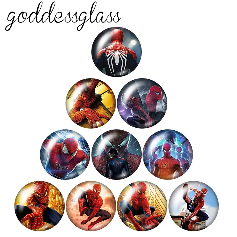 Disney Spider man Avengers Hero 10pcs 12mm/18mm/20mm/25mm Round photo glass cabochon flat back Making findings for bracelets leather bracelet silicone bracelet fashion bracelet stainless steel bracelet fashion jewelry