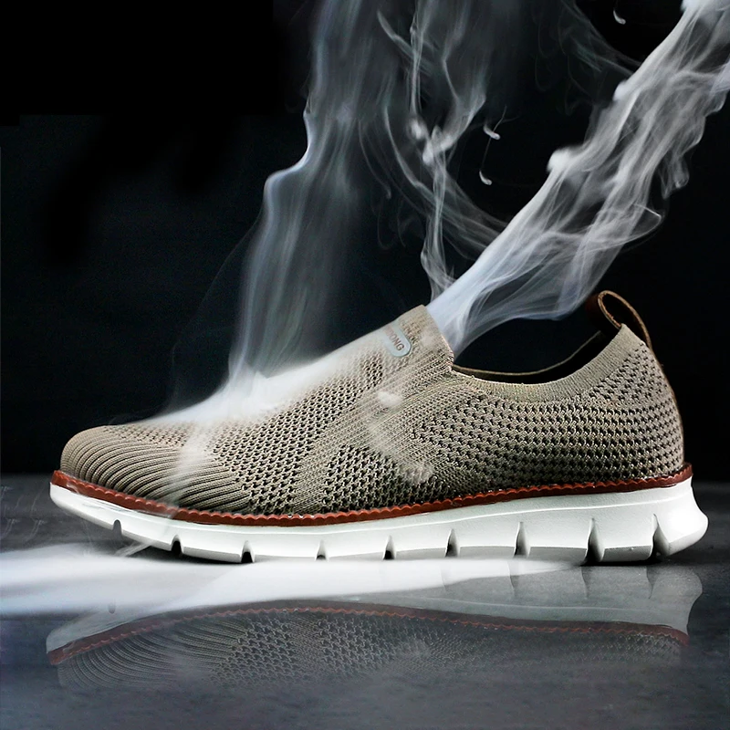 New Men's British Style Shoes Brock Knitted Mesh Casual Oxford Sneakers Slip on Ultra-Light Hollow Footwear Large Size 40-46 2