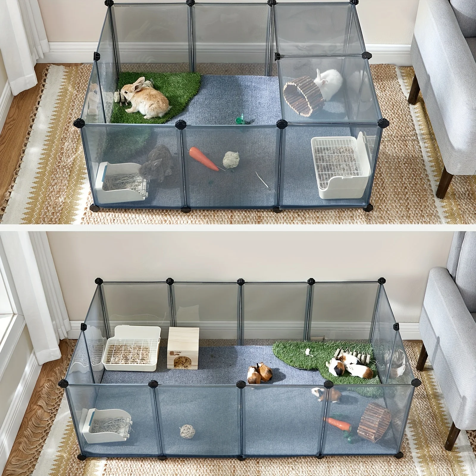 

Pet Playpen With Floor, Small Animal Pen, Pet Fence Indoor, DIY Plastic Enclosure For Hamsters, Hedgehogs, 56.3 X 28.7 X 18.1 In