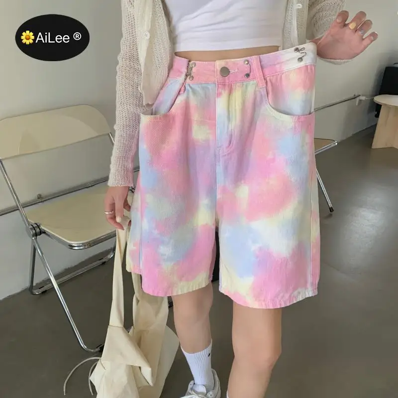 Summer Tie Dye Short Jeans New Women Sexy High Waist Teens Trendy Shorts Lady Fashion Casual Plus Size Denim Shorts Streetwear