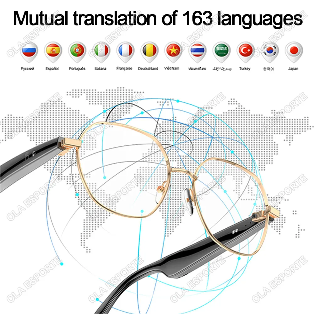 Smart Glasses 163 Online Language AI Automatic Dialogue Translation Bluetooth Glasses with Speaker, Sports UV Protection Travel