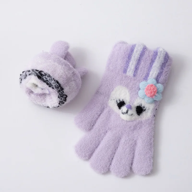 5-12 Years Winter Children Girl Gloves Knitted Warm Soft Cartoon Rabbit Full Finger Gloves Kids Outdoor Lovely Girl Mittens 6