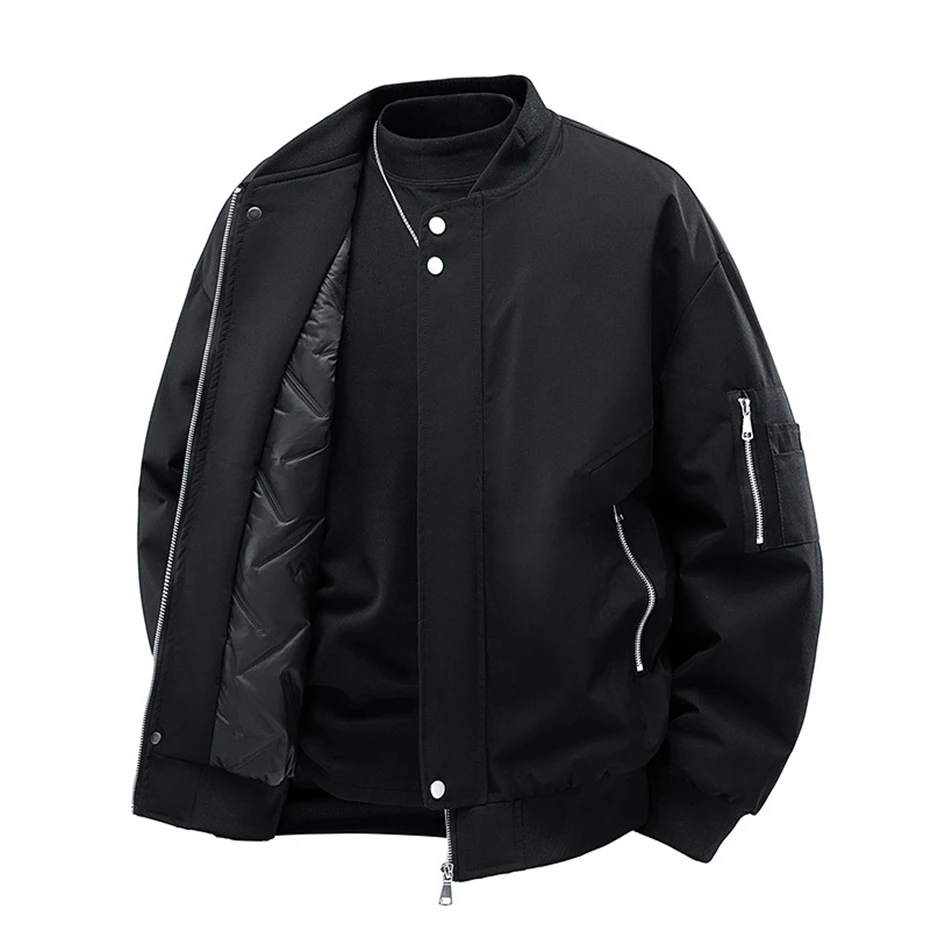 Winter Thick Jackets Men 9XL Plus Size Solid Color Varsity Jacket Fashion Casual Baseball Jacket Coats Male Big Size 9XL 2