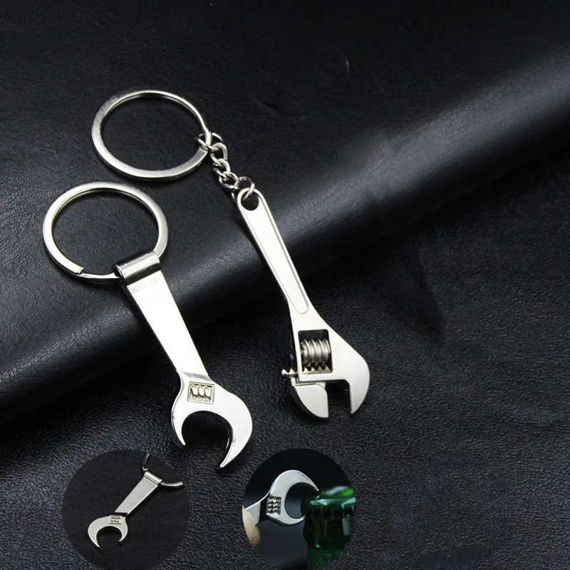 New 1pcs/2pcs Metal wrench key shape silver key ring key chain wrench