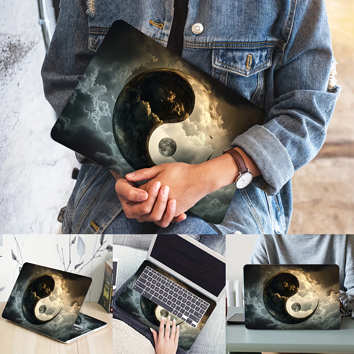 Waterproof Black and White Cat Sticker for Laptops - Scratch Resistant and Durable