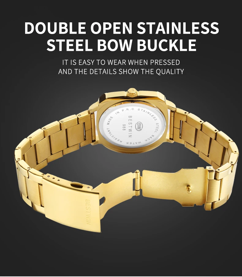 Creative Large Dial Personality Watches for Men BESTWIN Gold U-Shape Fashion Mens Watch Trend Reloj Hombre Lujo Alta Gama 2024