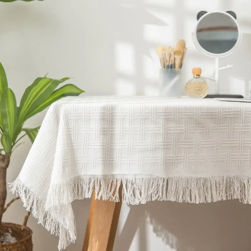 

Cotton linen rectangular coffee table fringe lace photo light luxury table cloth round table cloth gray22