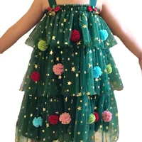 Girl's Holiday Christmas Tree Dress Children Kids Infants Summer Sweet Cake Halter Mesh Dress 3