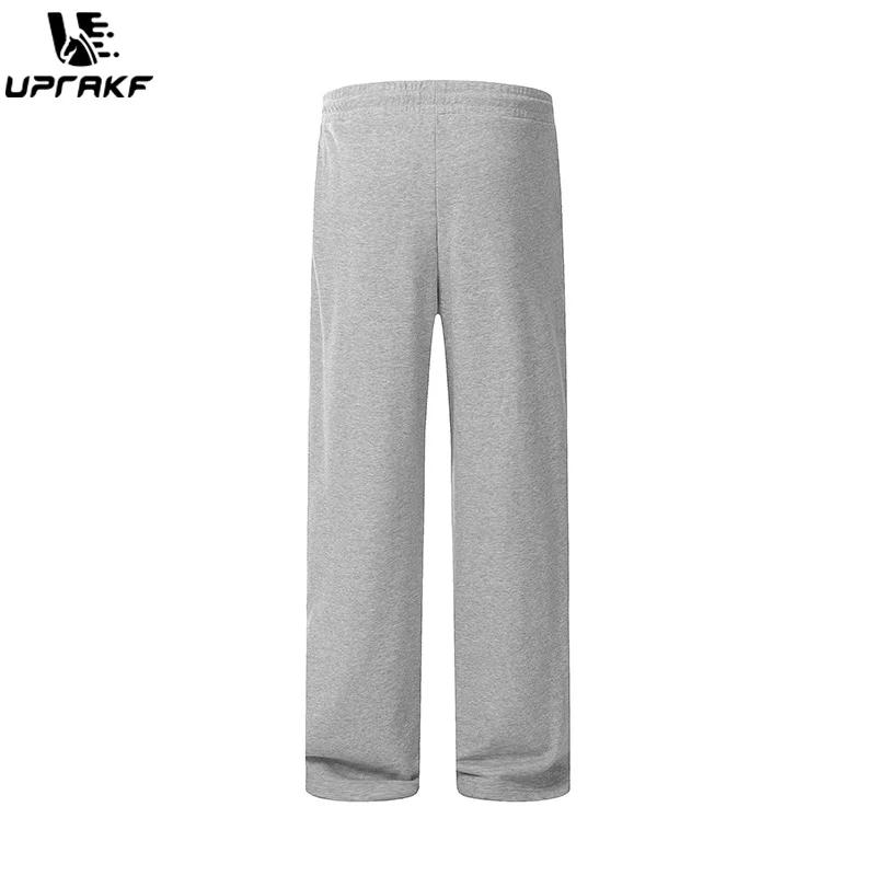 UPRAKF Drawstring Trousers Comfort Casual Streetwear Autumn Pantalones Solid Color Straight-leg Sports Style