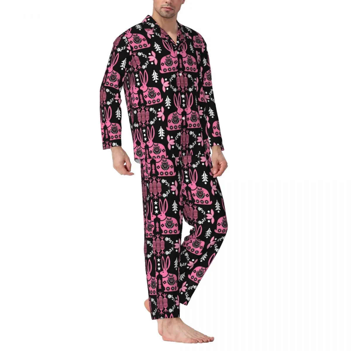 

Rabbit Nordic Sleepwear Autumn Kawaii Animal Aesthetic Oversized Pajama Sets Men Long Sleeve Warm Night Design Nightwear
