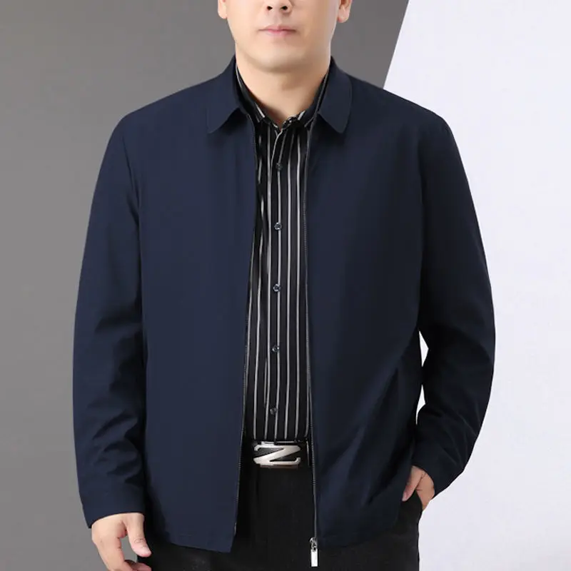 

Men 2023 Spring Autumn Fashion Solid Color Casual Coats Male Zipper Loose Jackets Men's Turn-down Collar Clothes Outerwear D424