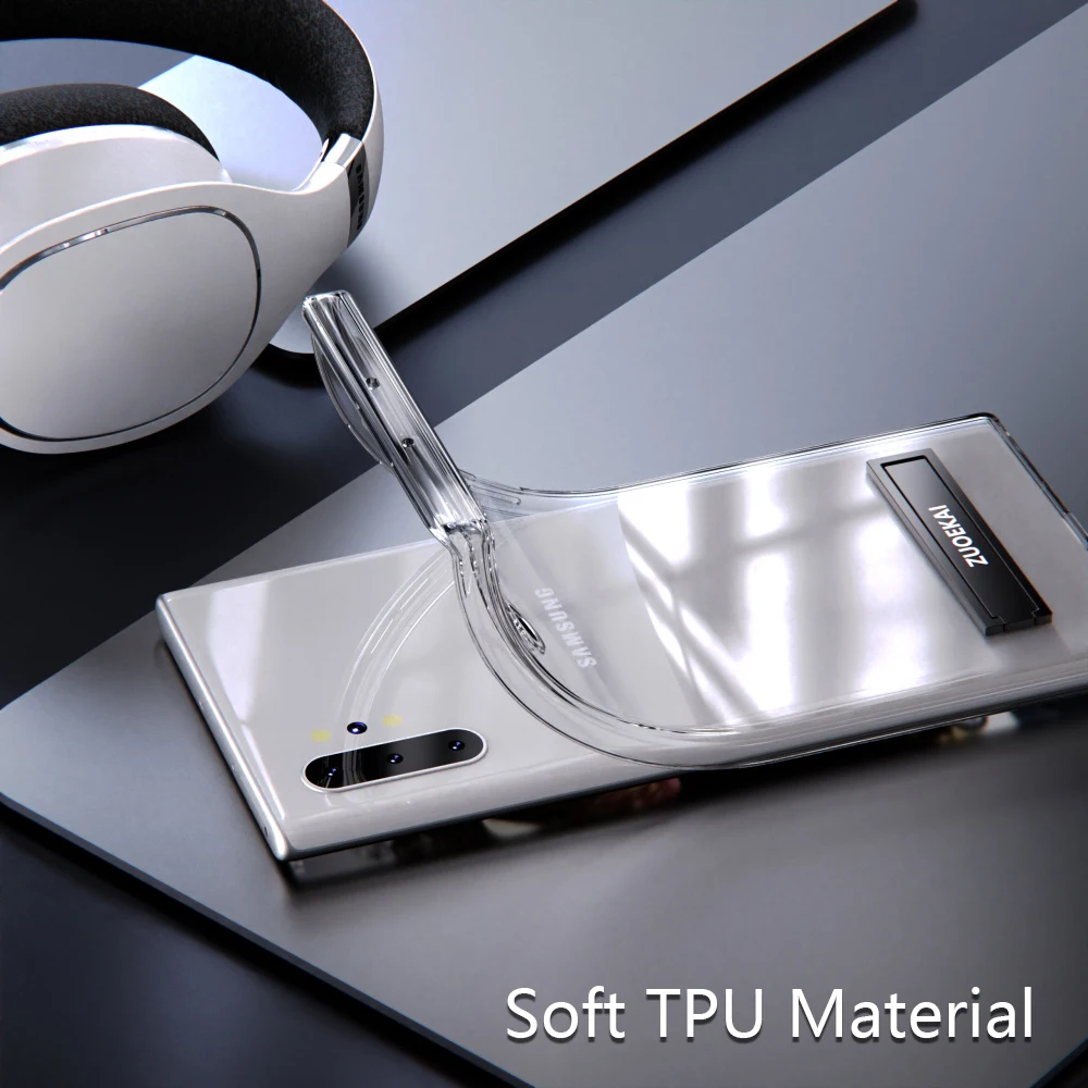 Luxury Transparent Holder Stand Shockproof Clear Soft Back Cover Case