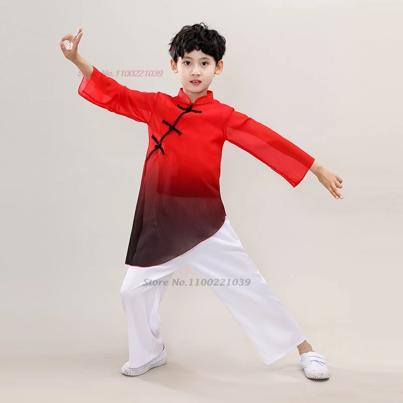 2024 Bambini Cinesi Tradizionali Kung Fu Set National Gradient Color Wushu Uniform Kung Fu Shaolin Training Exercise Clothing