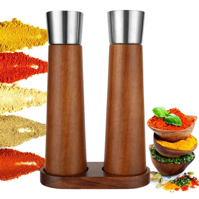 Acrylic&Wooden Salt And Pepper Grinder Set Wood And Acrylic Mills  Adjustable Coarseness Ceramic Spice Grinder Mortar Shaker - AliExpress