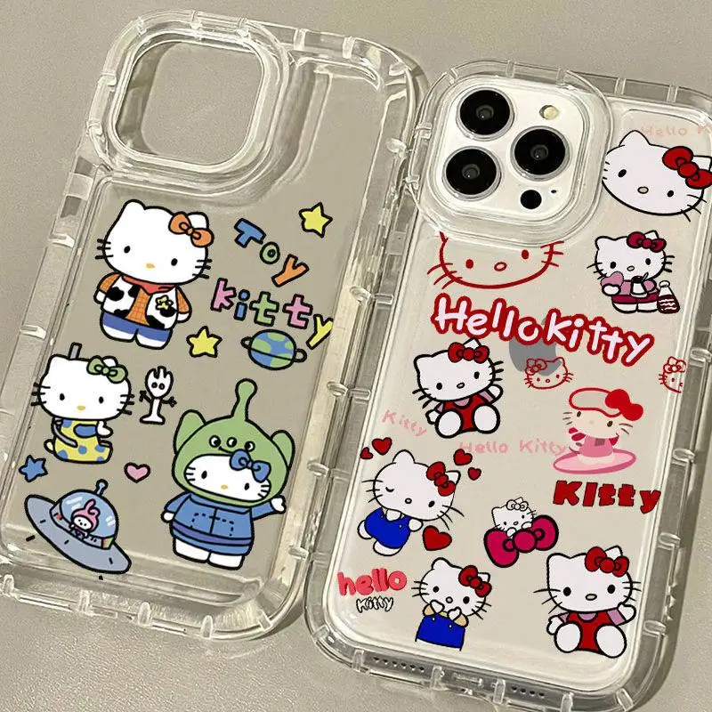

Sanrio Hello Kitty Transparent Case For iPhone 15 14 13 12 11 Pro Max XR XS X 8 7 6 6S Plus SE 2020 Shockproof Silicone Cover