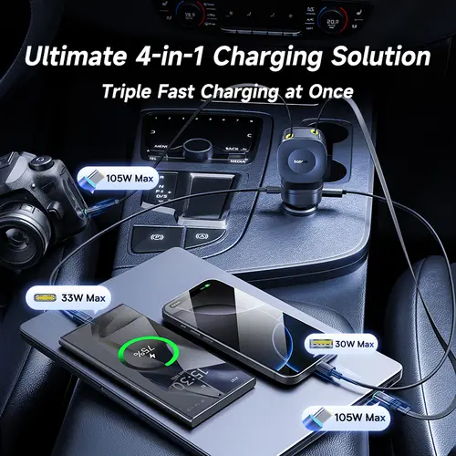 Baseus 240W Car Charger 4 Ports Built in Retractable Cable Fast Charging USB Type-C Car Phone Charger For Samsung iPhone Xiaomi - Image 3