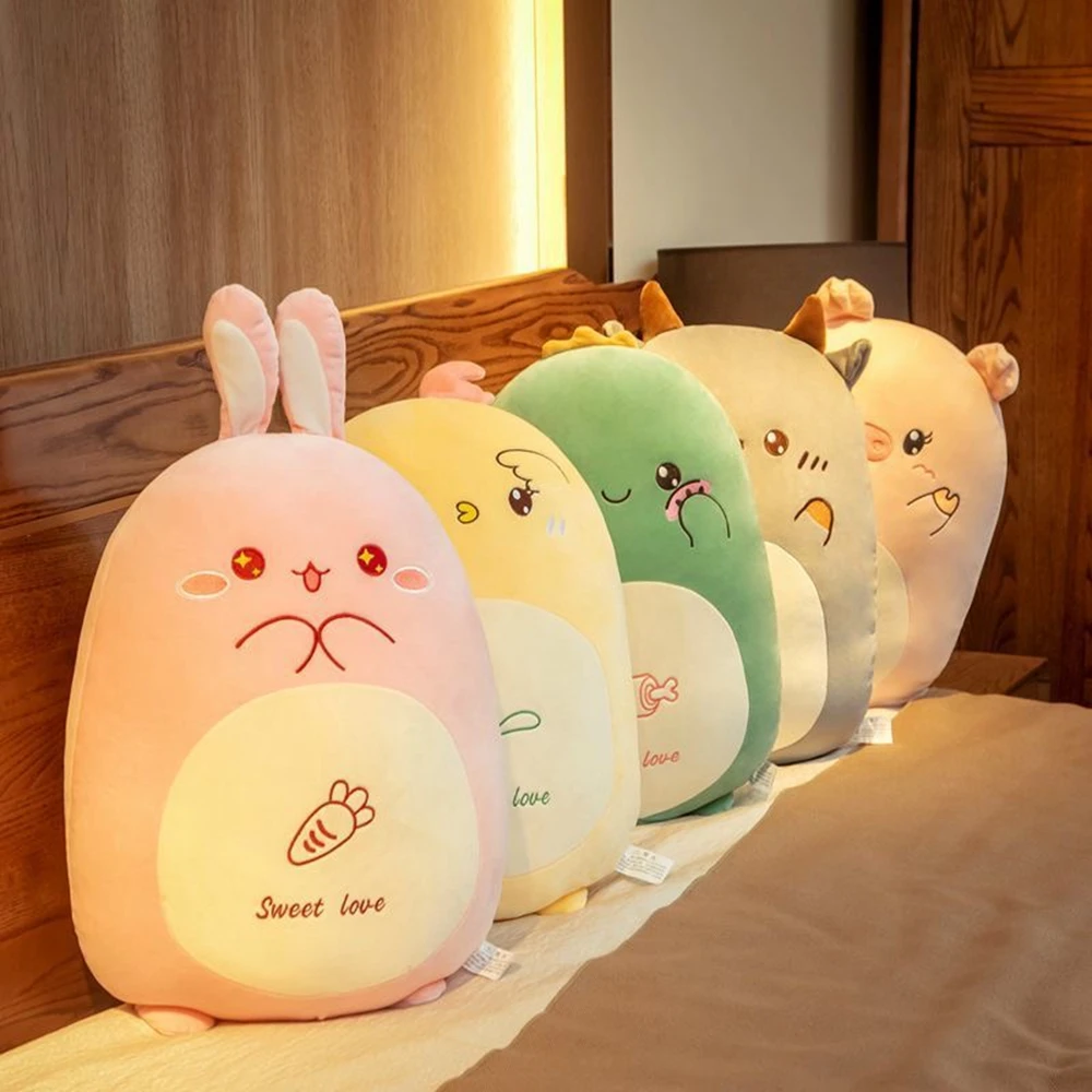 45cm Six Interesting Stuffed Animals Rabbit Dragon Pig Cow Cat Chicken Cute Doll Bed Super Soft Sleeping Pillow Birthday Gift