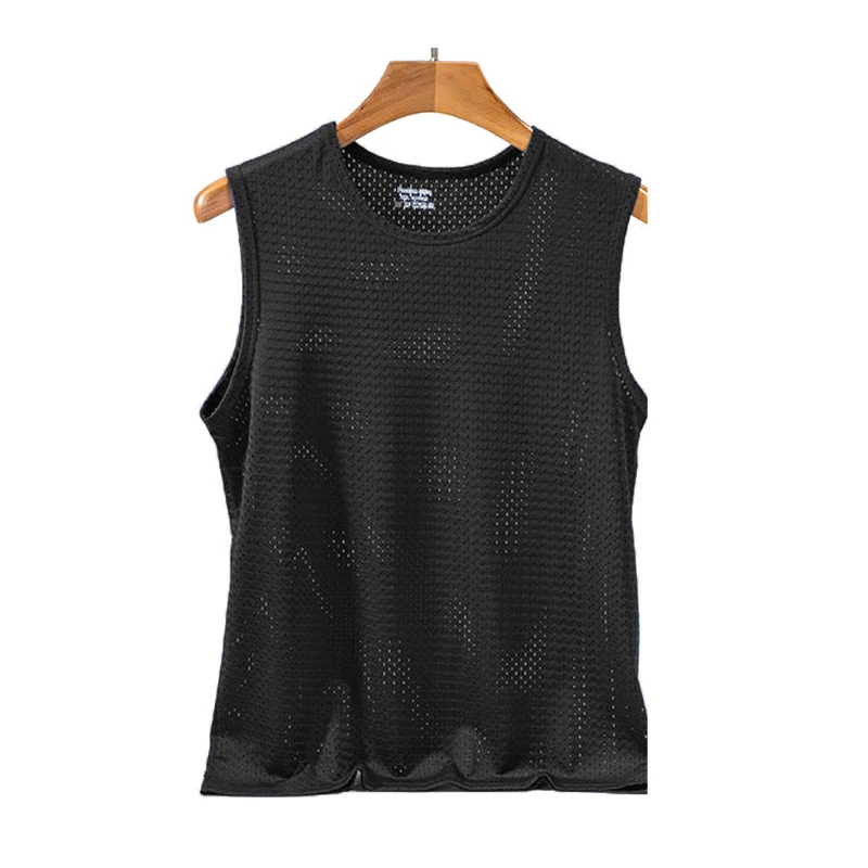 Summer Men Tank Tops Male Bodyshaper Fitness Mesh Breathable Singlets Undershirt Solid Color Quick-Drying Tees Sleeveless Shirts