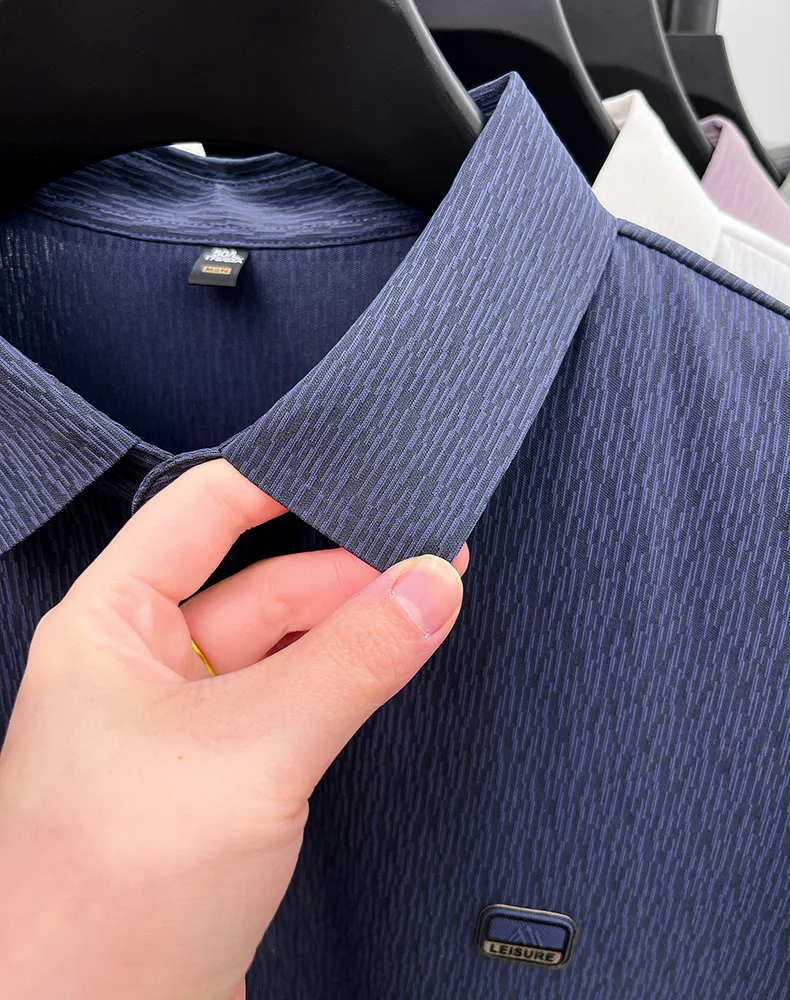 Personality texture striped short sleeve polo shirt men's light luxury brand summer silky breathable fashion embossed T-shirt 22 Sad845688a0ea4ae3822f4d736441ba4ec