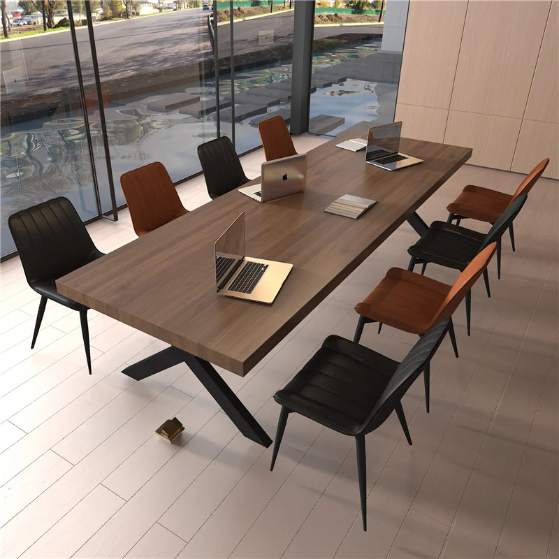 Office multi-person solid wood office meeting table and chair combination modern simple negotiation reception long table