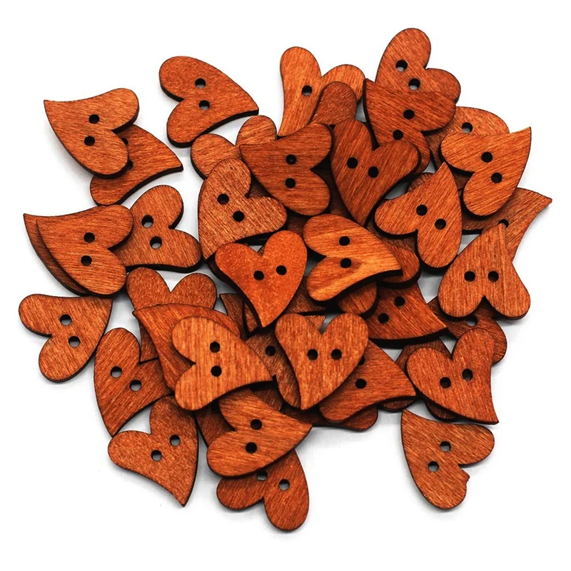 

200 Pcs Wooden Heart Buttons 2 Holes Sewing Scrapbooking Buttons For DIY Sewing Crafting