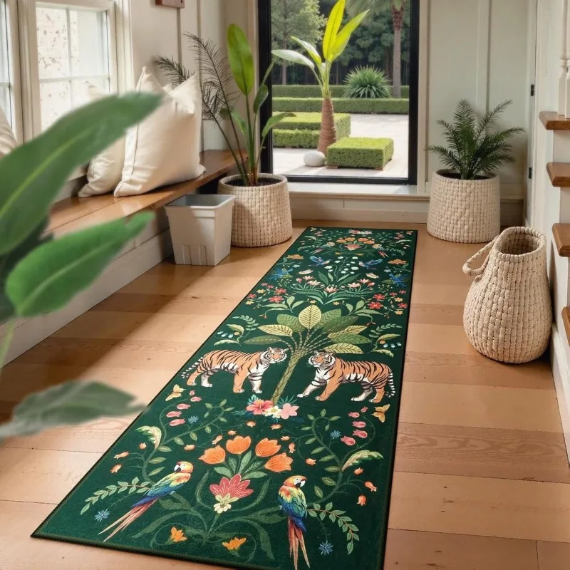 Carpet for Living Room Beige Botanical Jungle Tiger Print Rug Soft Non-Slip Machine Washable Floor Mat Hallway Bedroom Alfombra 3