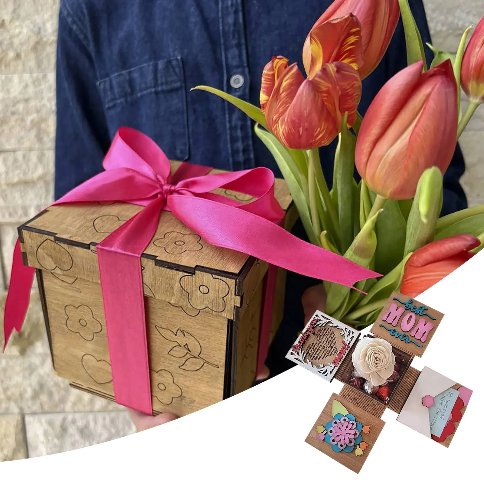 П оригинальная деревянная Подарочная коробка на день матери, выпускающая серию прекрасных воспоминаний для Дня матери, уникальный подарок для