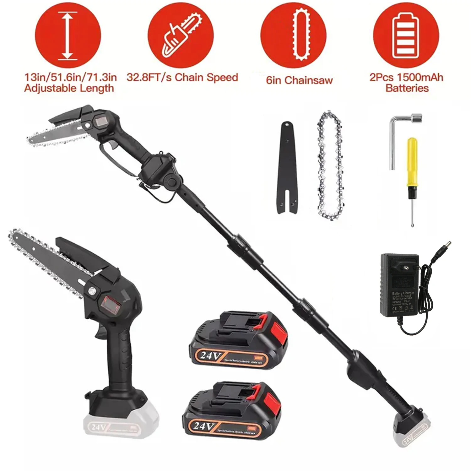 24 V kabellose Teleskopstange, elektrische Kettensäge, kabellos, hohe Astsäge, Hausgarten, Outdoor, Beschneidungswerkzeug für Makita-Akku – Detail 17
