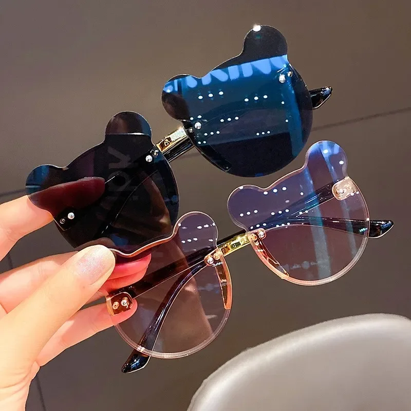 Kids Cute Bear Sunglasses Cartoon for Boy Girl Children Rimless Sun Glasses UV400 Outdoor Sunscreen Frame