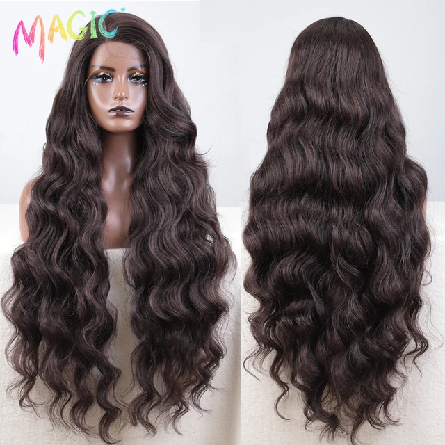 Magic Synthetic Lace Front Wig Long Wavy 36 Inch Cosplay Body Wavy Side Part Lace Wig For Women Lace Front Wig Ombre Blonde  Wig 1
