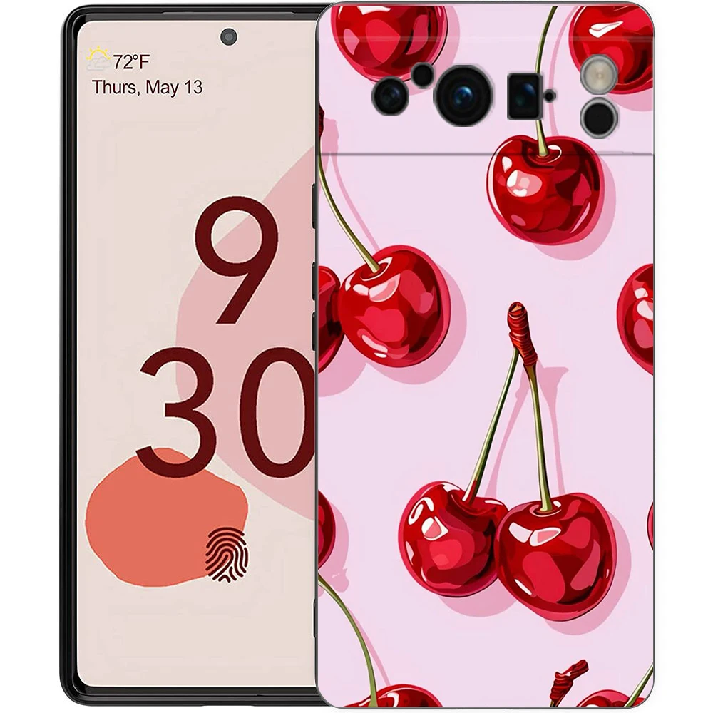 Elegant Red Cherry Shockproof TPU Phone Case - Soft Black Protective Cover