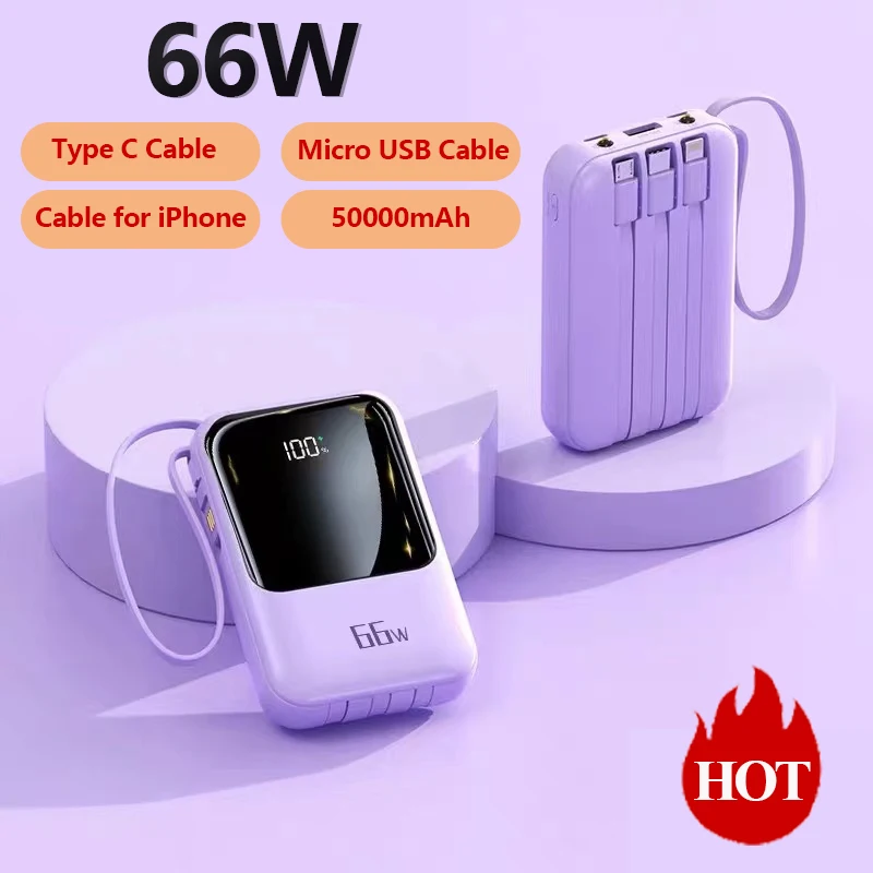 

50000mAh Mini Power Bank 66W Super Fast Charging External Battery Charger for iPhone Samsung Huawei PD 20W Fast Charge Powerbank