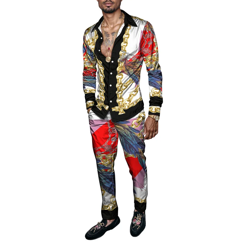 2025 Spring Summer Men Shirt Set Brand Print Fashion Printing Two Piece Set Mens Light Luxury Lightweight Party Long Sleeves_voghion.com