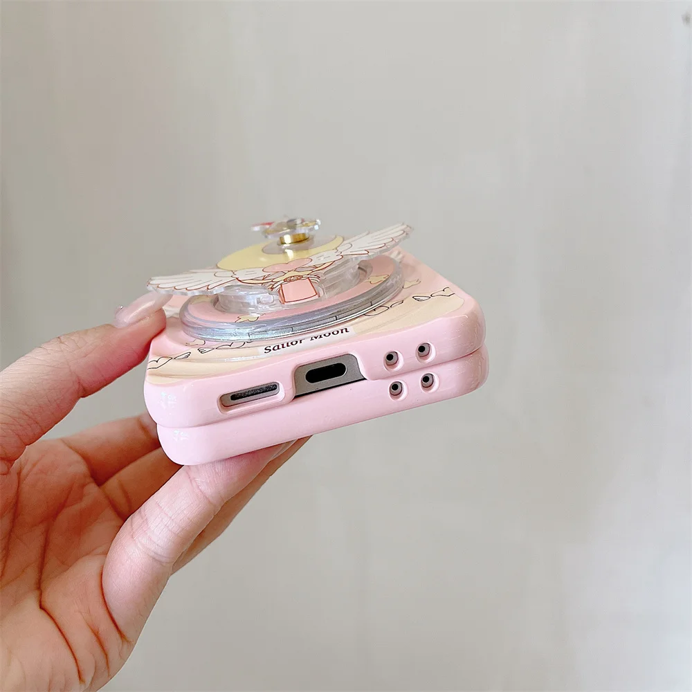 Adorable Wave Hinged Cartoon Phone Case with Magsafe Stand and Protective Cover