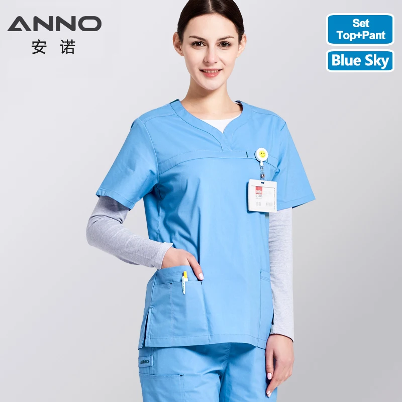 ANNO-زي تمريض ليكرا مرن ، ملابس مستشفى للرجال والن...