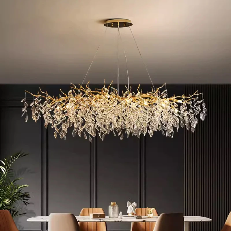

Restaurant chandelier, long shaped dining hall, circular art, French light luxury villa, luxurious living room, crystal lighting