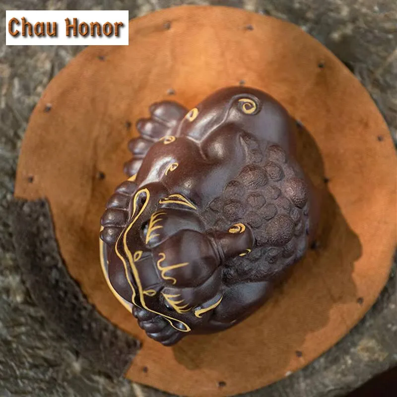 Yixing Purple Clay Sculpture Tea Pet Lucky Fortune Animal Model Statue Ornaments Tea Figurine Crafts Chinese Tea Set Decoration