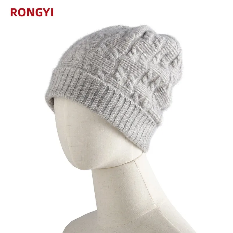 

RONGYI Women's Cashmere Hats In Autumn And Winter Double-Layer Padded Warm Ear Protection Baotou Knitted Solid Color