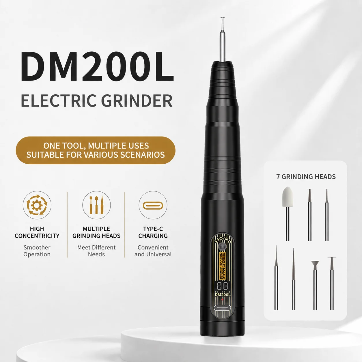 KEGUAN DM200L 전기 연마 펜 7pcs IC 칩 연삭용 다이아몬드 연삭 헤드 PCB 절단 옥 연마 전화 수리