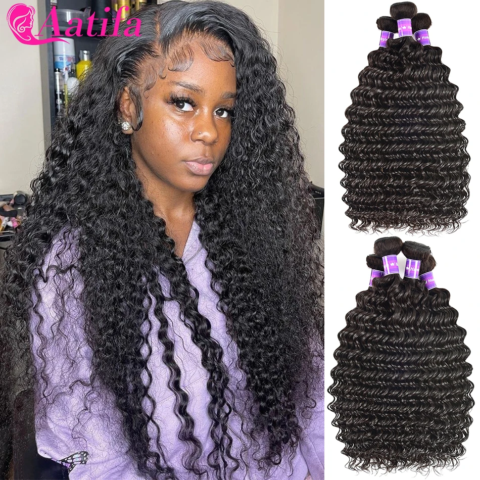 

Deep Wave Human Hair Bundles Curly Hair Brazilian Weaving Extension 30" 32" Natural Human Hair Remy Deep Wave Curly Hair Bundles